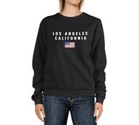 Neverless® Sweatshirt Damen Bedruckt Schriftzug California Los Angeles USA Amerika Flagge Rundhals-Pullover Sweater Schwarz M