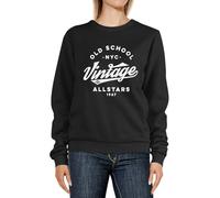 Neverless® Sweatshirt Damen College Style Retro Schriftzug Oldschool Vintage Allstars Rundhals-Pullover Pulli Sweater Schwarz M