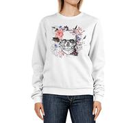 Neverless® Sweatshirt Damen Totenkopf Blumen Boho Design Print Flower Skull Rundhals-Pullover Pulli Sweater weiß XL