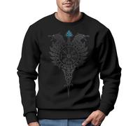 Neverless® Sweatshirt Herren Fenrir Wolf Valknut Vegvisir Wikinger Odin Schwert Runen Kompass nordische Mythologie Schwarz 3XL