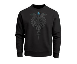 Neverless® Sweatshirt Herren Fenrir Wolf Valknut Vegvisir Wikinger Odin Schwert Runen Kompass nordische Mythologie Schwarz XXL