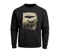 Neverless® Sweatshirt Herren Frontprint Pullover mit Print Katze UFO Science Fiction Aufdruck Lustig Fashion Streetwear Schwarz 5XL