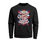 Neverless Sweatshirt Herren London Vintage England Großbritannien UK Flagge Rundhals-Pullover Schwarz 3XL