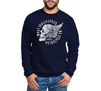 Neverless Sweatshirt Herren Motorrad Biker Totenkopf Skull Wings Vintage Rundhals-Pullover Navy XL