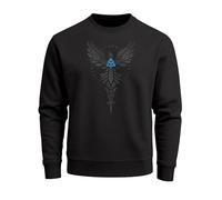 Neverless® Sweatshirt Herren Munin Raven Odin Valknut Valhalla Wikinger Nordmänner Mythologie Rundhals-Pullover Schwarz 5XL