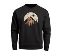Sweatshirt Herren ohne Kapuze Frontprint mit Berg und Sonne - Outdoor Streetwear Männer Fashion - Mountain Scape schwarz XL