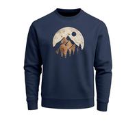 Neverless® Sweatshirt Herren ohne Kapuze Frontprint mit Berg und Sonne - Outdoor Streetwear Männer Fashion Navy L