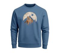Sweatshirt Herren ohne Kapuze Frontprint mit Berg und Sonne - Outdoor Streetwear Männer Fashion - Mountain Scape indigo blue XL