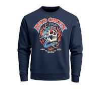 Neverless® Sweatshirt Herren Print Skull Totenkopf Grafik Biker Design Rundhals-Pullover Fashion Streetwear Navy 3XL
