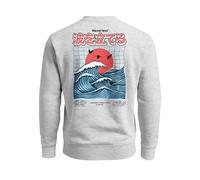 Neverless® Sweatshirt Herren Pullover mit Backprint Rising Wave | Japan Design mit Wellenmotiv Fashion Streetwear Grau L