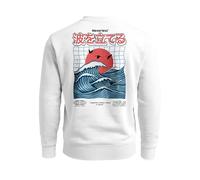 Neverless® Sweatshirt Herren Pullover mit Backprint Rising Wave | Japan Design mit Wellenmotiv Fashion Streetwear Weiss L