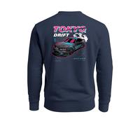 Neverless® Sweatshirt Herren Pullover mit Backprint Tokyo Drift Auto Design Sportwagen Retro Racing Streetwear Fashion Navy L