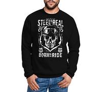 Neverless Sweatshirt Herren Steel is Real Biker Totenkopf Skull Stahlhelm Born to Ride Rundhals-Pullover schwarz XL