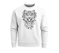 Neverless Sweatshirt Herren Tiger Boho Zentangle Bohamian Atzec Federn Traumfänger Rundhals-Pullover Weiss M