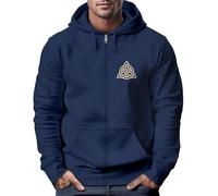 Neverless® Zip Hoodie Herren Sweatjacke mit Kapuze Logo Wikinger nordische Mythologie Valknut Wotansknoten Valhalla Navy 4XL