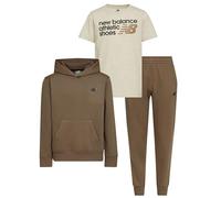 New Balance 3-teiliger Sweatanzug für Jungen und Kleinkinder, Pullover, Kapuzenpullover, T-Shirt, Jogger, Kinder, weiches Baumwoll-Mischgewebe, Fleece (2T-12), Braun, 2