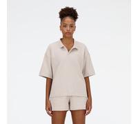 New Balance Damen Linear Heritage French Terry Collared Shirt in Grau, Baumwollfleece, Größe M