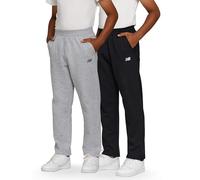 New Balance Jungen Jogginghose mit offenem Boden, 2er-Pack, weiche Baumwoll-Fleece-Mischung, zum Hineinschlüpfen, gerades Bein, Größen 37-48, schwarz/grau, 10-12