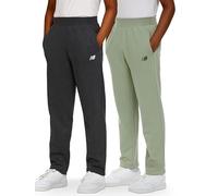 New Balance Jungen Jogginghose mit offenem Boden, 2er-Pack, weiche Baumwoll-Fleece-Mischung, zum Hineinschlüpfen, gerades Bein, Größen 37-48, Anthrazit/Grün, 14-16