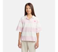 New Balance Mädchen Striped Rugby Polo in Weiß, Baumwolle, Größe 9-10 jahre