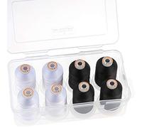 New brothread - 18 Optionen - 8 Schnappen Spulen von 1000m jeder Polyester Maschine Stickgarn mit Klarer Kunststoff Aufbewahrungsbox für Stickerei & Quilten - Weiß+Schwarz