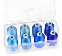 New brothread - 18 Optionen - 8 Schnappen Spulen von 1000m jeder Polyester Maschine Stickgarn mit Klarer Kunststoff Aufbewahrungsbox für Stickerei & Quilten - Different Blue