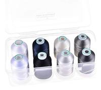 New brothread - 18 Optionen - 8 Schnappen Spulen von 1000m jeder Polyester Maschine Stickgarn mit Klarer Kunststoff Aufbewahrungsbox für Stickerei & Quilten - Monochrome