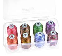 New brothread - 18 Optionen - 8 Schnappen Spulen von 1000m jeder Polyester Maschine Stickgarn mit Klarer Kunststoff Aufbewahrungsbox für Stickerei & Quilten - Variegated Colour1