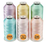 New brothread 6er Set Pastell Farben-2 Polyester Maschinen Stickgarn Riesige Spule 5000M für alle Stickmaschine