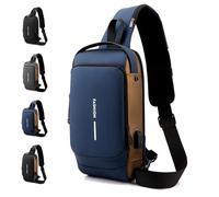 New Carbon Fiber Streamline Anti-theft Sling Bag, Anti Theft Crossbody Charging Bag, Waterproof Cross Chest Bag for Men (Blue)