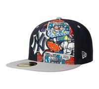 New Era 59Fifty Yankees Comic Cap Basecap Baseballcap MLB NY York Damen/Herren - Hinten geschlossen, mit Schirm Frühling-Sommer Herbst-Winter Frühjahr Sommer Herbst Winter - 7 1/2 (59,6 cm)