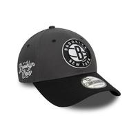 New Era 9Forty NBA Side Patch Nets Cap Basecap Baseballcap Curved Brim Damen/Herren - Metallschnalle, mit Schirm Herbst Sommer Frühjahr Winter Frühling-Sommer Herbst-Winter - One Size grau-schwarz