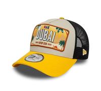 New Era Dubai Truckercap Kappe verstellbar gebogener Schirm Mesh A-Frame beige gelb - One-Size
