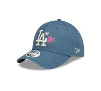 New Era Los Angeles Dodgers Baseball Cap 9Forty Kappe Verstellbarer Verschluss Denim Herz Teamlogo Frau Mädchen blau - One-Size