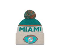 New Era Miami Dolphins NFL 2024 Sideline Historic Sport Knit Beige Türkis Bommelmütze - One-Size