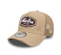 New Era Oval Canvas Distressed A-Frame Trucker Cap Beige - One-Size