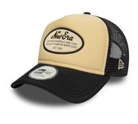 New Era Oval Foam Patch Trucker Adjustable Cap NE Logo Beige Schwarz, Size:OneSize