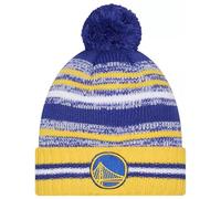 New Era Sideline Sport Strickmütze mit Bündchen, gestreift, mit Bommel - NBA Cheer Winter Knit Toque Cap, Golden State Warriors, Gelb, Einheitsgröße