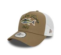 New Era Truckerkappe Cap Angeln Fisch Fischer Thunfisch Snapback gebogener Schirm Mesh braun weiß - One-Size