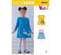New Look N6647 Schnittmuster für Kleinkinder, Kleider mit Applikationen, Papier, Weiß, verschiedene Farben