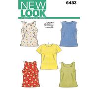 New Look Schnittmuster 6483: Damen-Oberteile, Größe A, Seide, weiß, A (6-8-10-12-14-16)