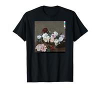 New Order Damen Unisex-Jugendliche T-Shirt Schwarz Kurzarm Klassisch Geblümt Crew-Ausschnitt Klein EU S