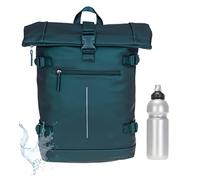 New Rebels Rucksack Damen Herren Kurierrucksack Laptop Notebook Fach Roll Top William 511306 + Flasche (Green Metallic 29)