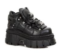 NEW ROCK 106-S29 TOWER SHOES Biker-Punk-Gothic-Stiefel aus schwarzem Leder in Metallic-Optik EU 37