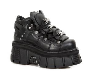 NEW ROCK 106-S29 TOWER SHOES Biker-Punk-Gothic-Stiefel aus schwarzem Leder in Metallic-Optik EU46
