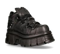 NEW ROCK 106N-S52 TOWER SHOES Biker-Punk-Gothic-Stiefel aus schwarzem Metallic-Leder US 39