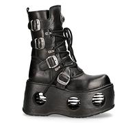 New Rock 373-S2 Metallic Schwarz Leder Stiefel Neptuno Plateau Gothic Schnalle - schwarz 39