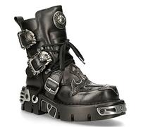 New Rock 407-S1 Silber Kreuzen Schnalle Stiefeletten Schwarz Leder Gothic Punk Biker Fashion Schuhe 46