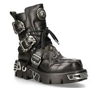 New Rock 407-S1 Silber Kreuzen Schnalle Stiefeletten Schwarz Leder Gothic Punk Biker Fashion Schuhe 39