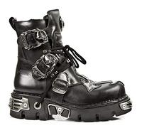 New Rock 407-S1 Stiefel Silber Kreuz Schwarz Echtleder Biker Goth Desgin Knöchelboots